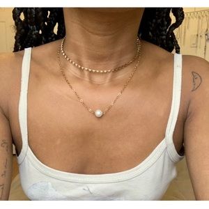 Faux Pearl Gold Double Necklace